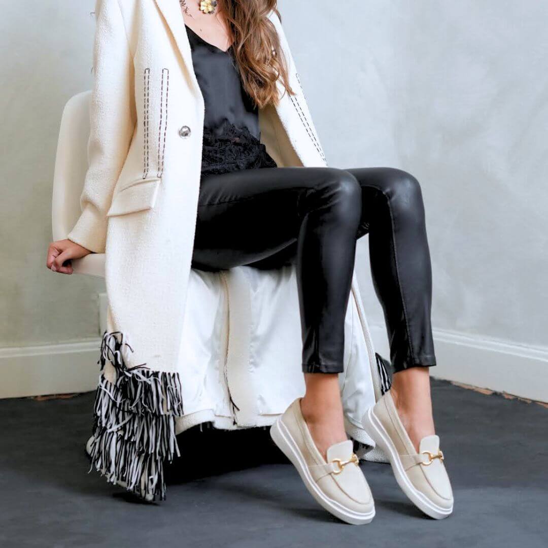 JUDY FLOW - Beige Regina Romero Zapato Tenis Urbano Sport Para Dama en Piel