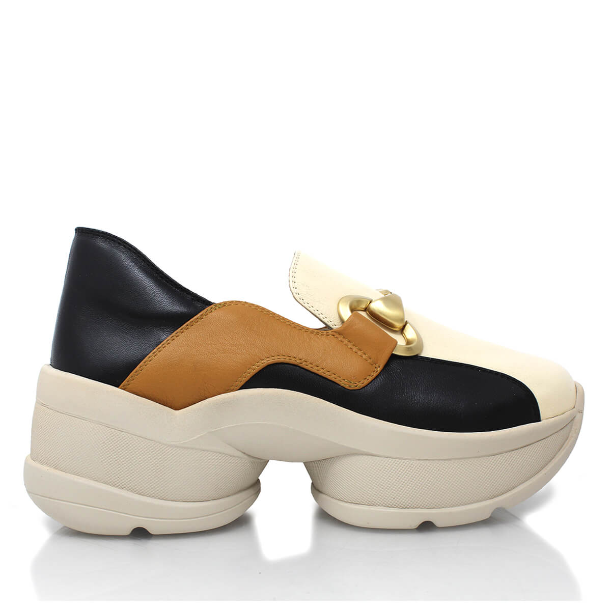 MARINA 75 - Black and Beige Regina Romero Urban Sport Tennis Shoe for Women in Leather
