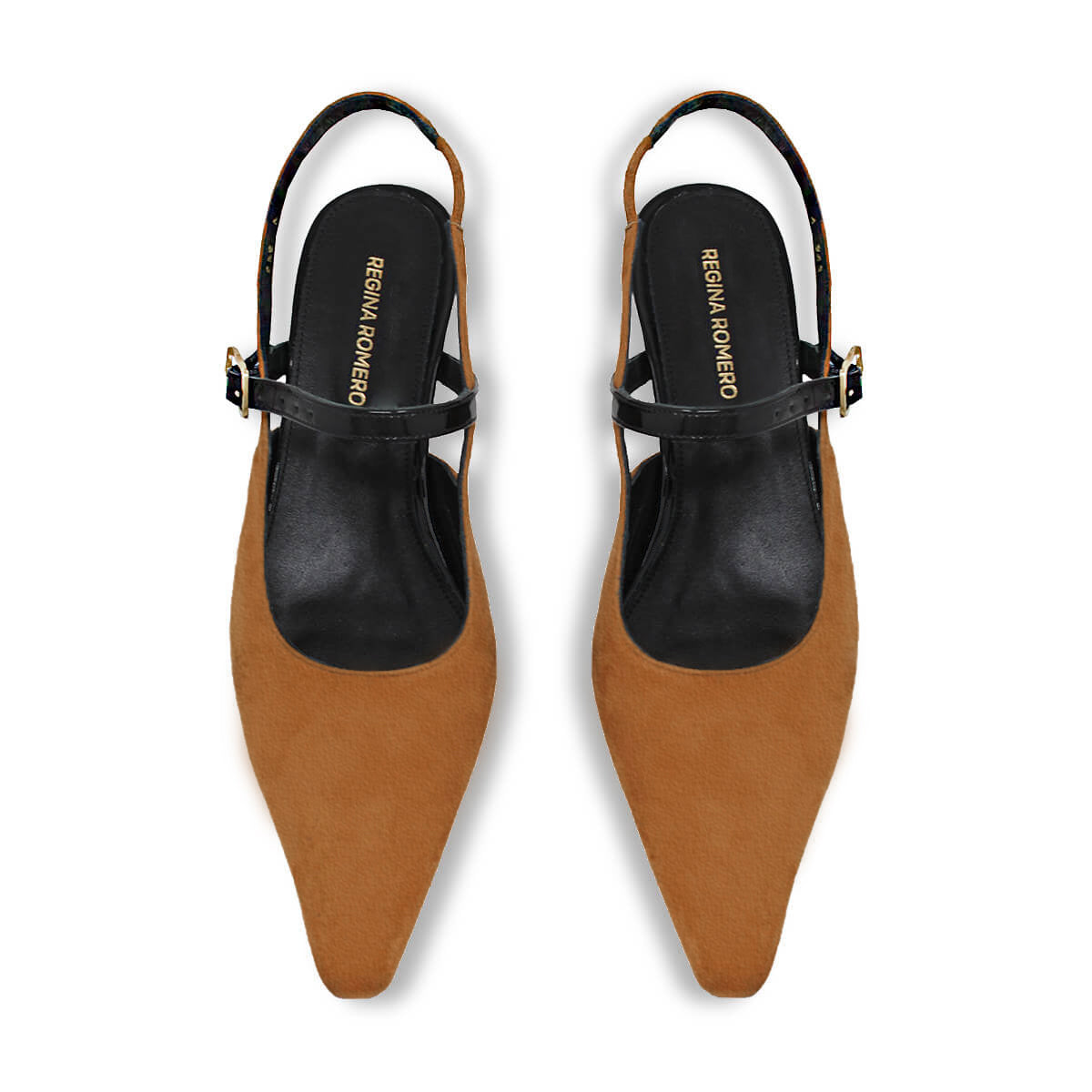 VANINA 30 - Tan y Negro Regina Romero Zapato Zapatilla Tacon Bajo Para Dama en Piel