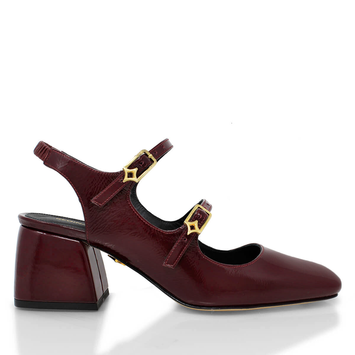 ALESSIA 50 - Charol Vino Regina Romero Zapato Zapatilla Tacon Bajo Para Dama en Piel