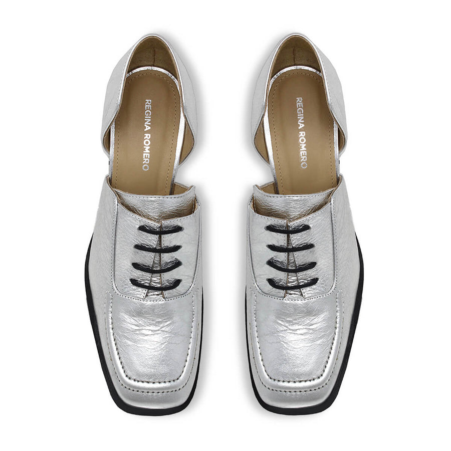 ERICA 75 - Plata Regina Romero Zapato Zapatilla Tacon Alto Para Dama en Piel