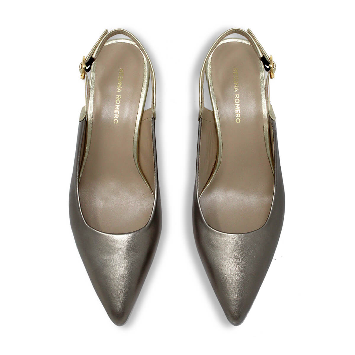 LARA 50 - Silk and Gold Regina Romero Low Heel Slipper Shoe for Women in Leather