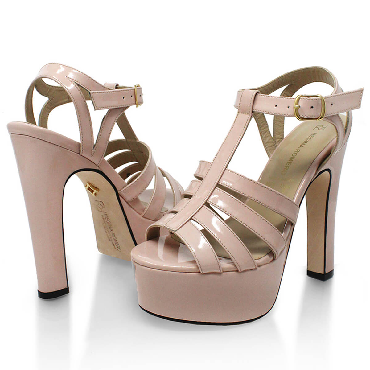 ROMI 135 - Rosa Cuarzo Regina Romero Zapato Sandalia Plataforma Tacon Alto Para Dama en Piel