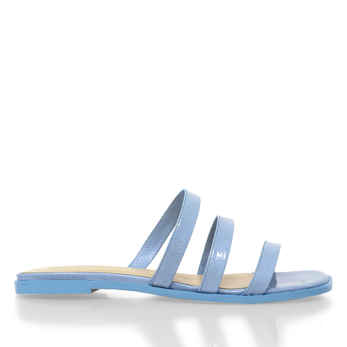 CILIA - Charol Azul Claro Regina Romero Zapato Sandalia de Piso Para Dama en Piel