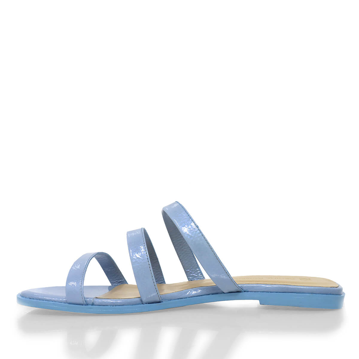 CILIA - Charol Azul Claro Regina Romero Zapato Sandalia de Piso Para Dama en Piel