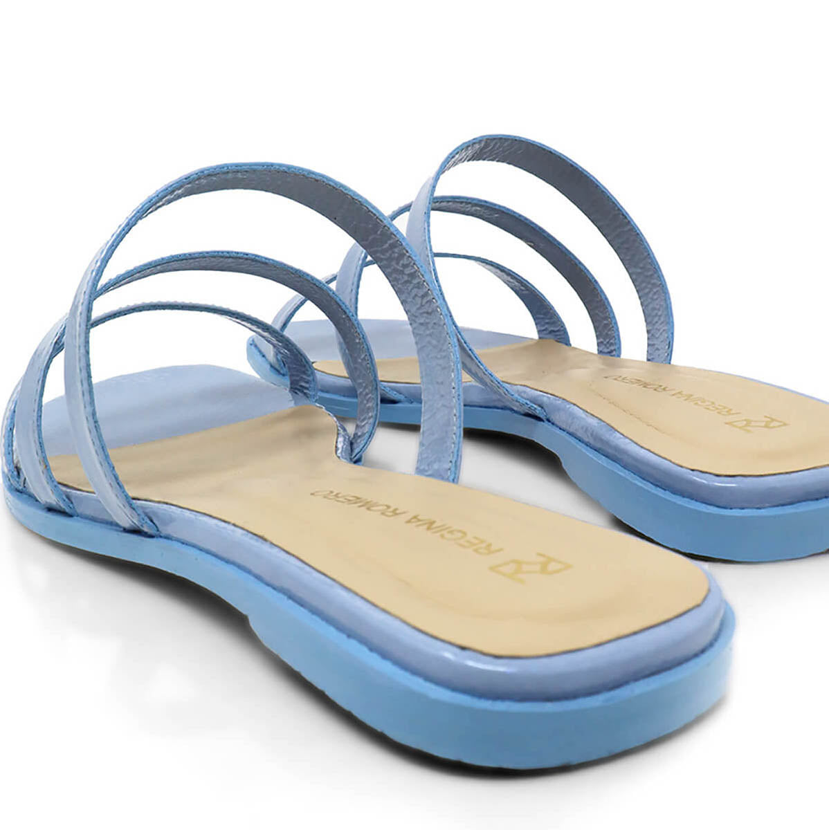 CILIA - Charol Azul Claro Regina Romero Zapato Sandalia de Piso Para Dama en Piel
