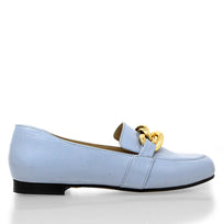 ALINE - Charol Azul Regina Romero Zapato Mocasin de Piso Para Dama en Piel