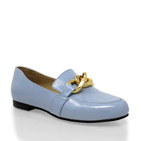 ALINE - Charol Azul Regina Romero Zapato Mocasin de Piso Para Dama en Piel