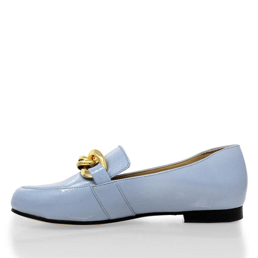 ALINE - Charol Azul Regina Romero Zapato Mocasin de Piso Para Dama en Piel