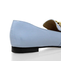 ALINE - Charol Azul Regina Romero Zapato Mocasin de Piso Para Dama en Piel