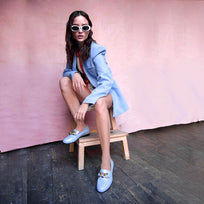 ALINE - Charol Azul Regina Romero Zapato Mocasin de Piso Para Dama en Piel