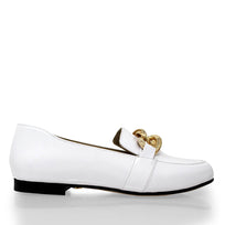 ALINE - Charol Blanco Regina Romero Zapato Mocasin de Piso Para Dama en Piel