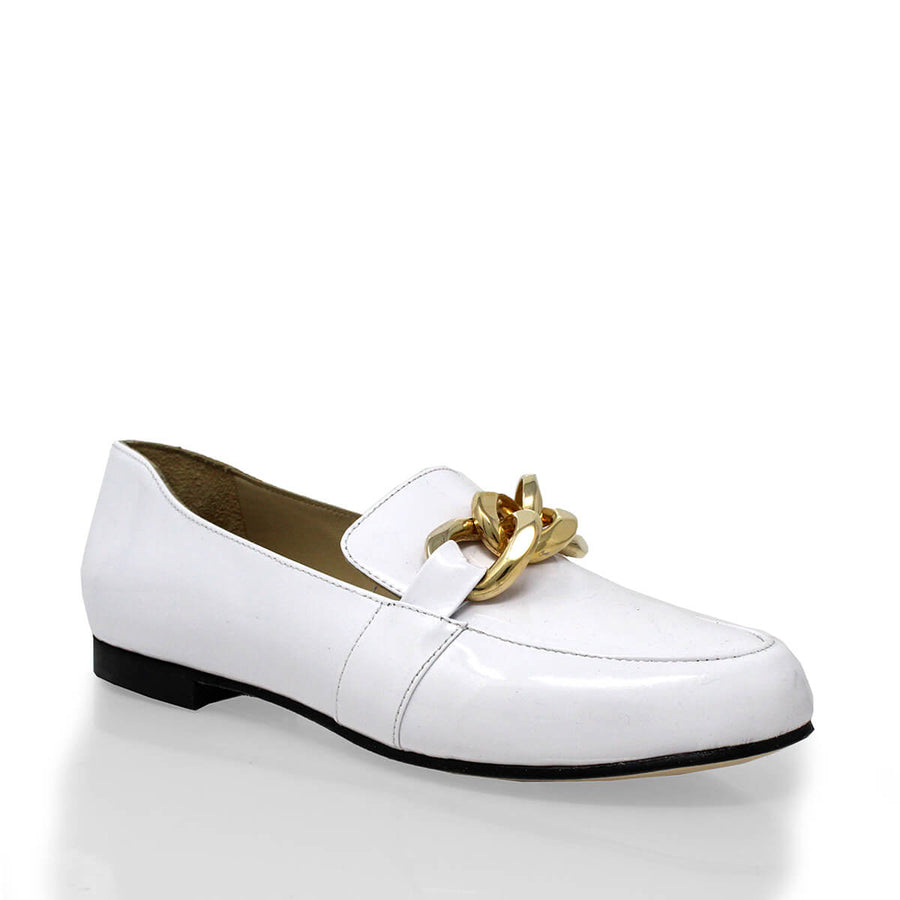 ALINE - Charol Blanco Regina Romero Zapato Mocasin de Piso Para Dama en Piel
