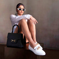 ALINE - Charol Blanco Regina Romero Zapato Mocasin de Piso Para Dama en Piel