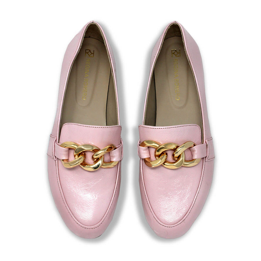 ALINE - Charol Rosa Regina Romero Zapato Mocasin de Piso Para Dama en Piel