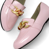 ALINE - Charol Rosa Regina Romero Zapato Mocasin de Piso Para Dama en Piel