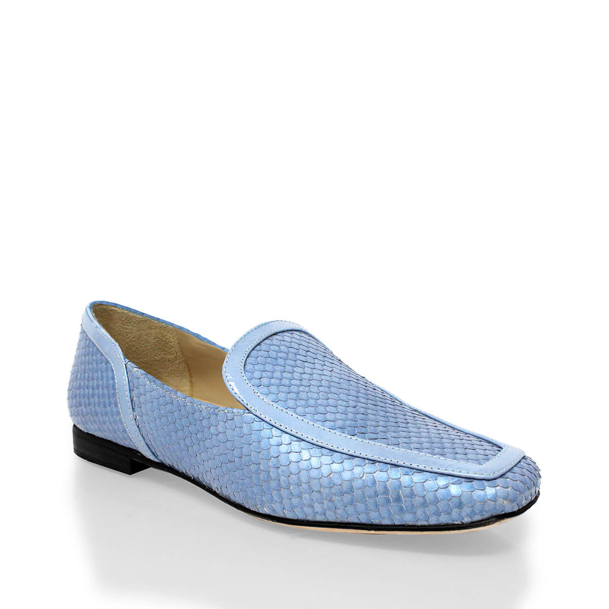 CORA - Azul Claro Regina Romero Zapato Mocasin de Piso Para Dama en Piel