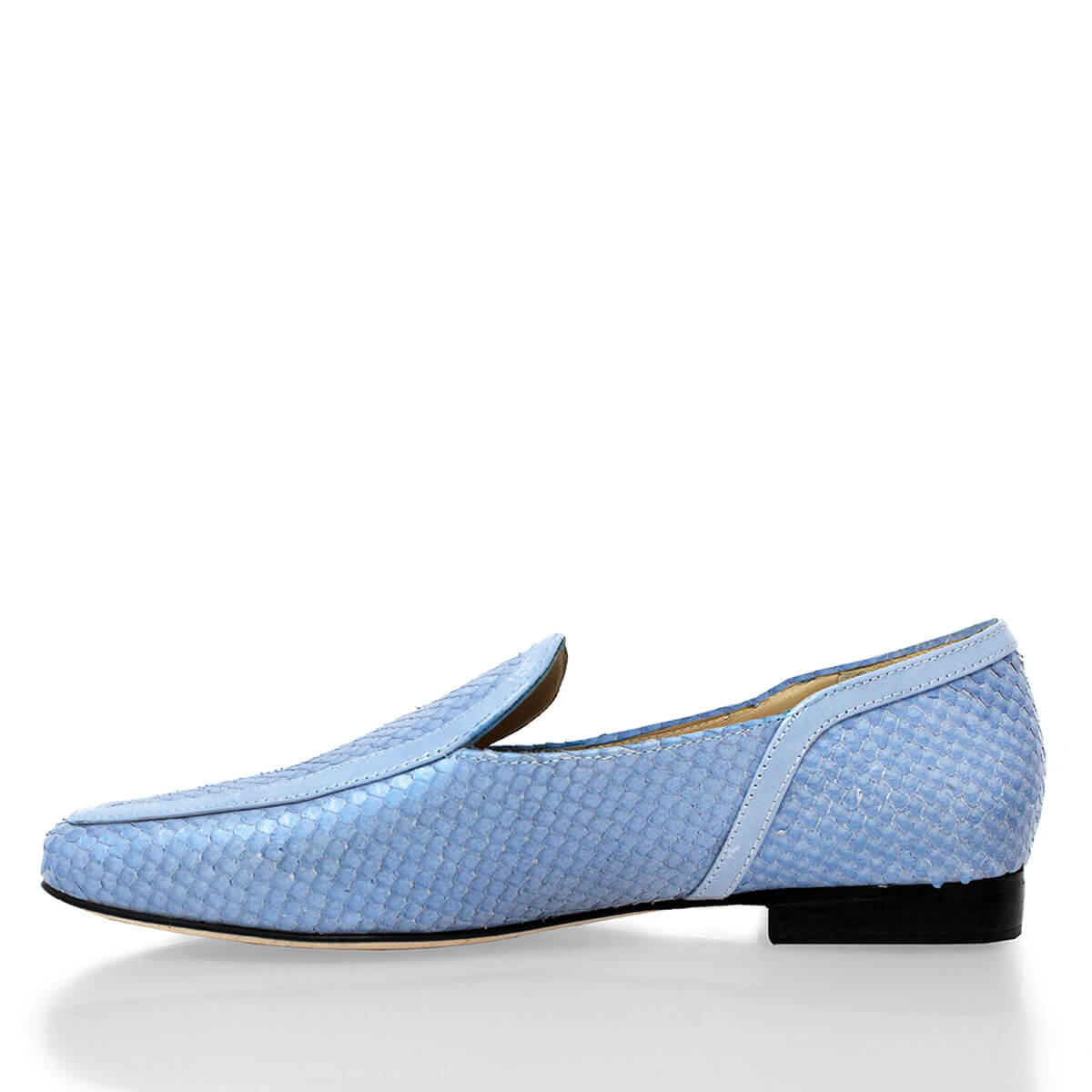 CORA - Azul Claro Regina Romero Zapato Mocasin de Piso Para Dama en Piel