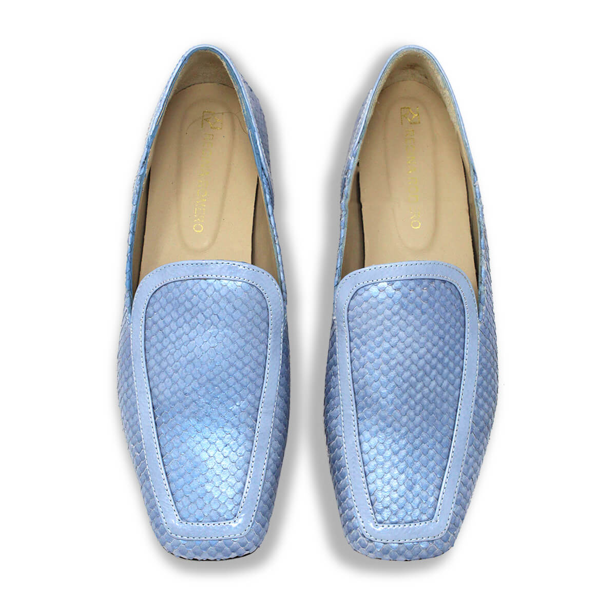 CORA - Azul Claro Regina Romero Zapato Mocasin de Piso Para Dama en Piel