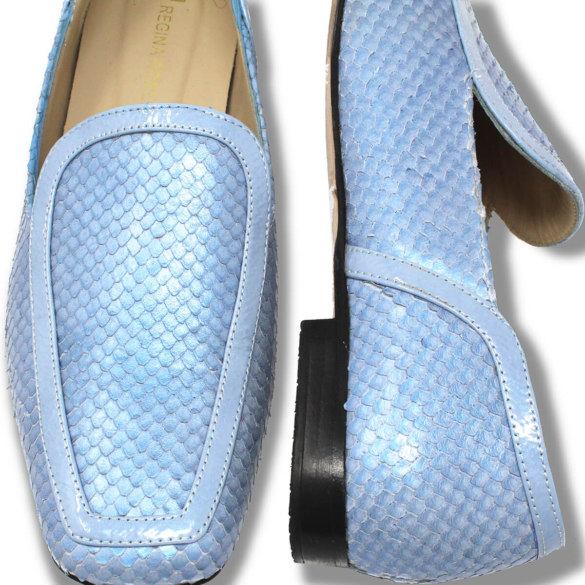 CORA - Azul Claro Regina Romero Zapato Mocasin de Piso Para Dama en Piel