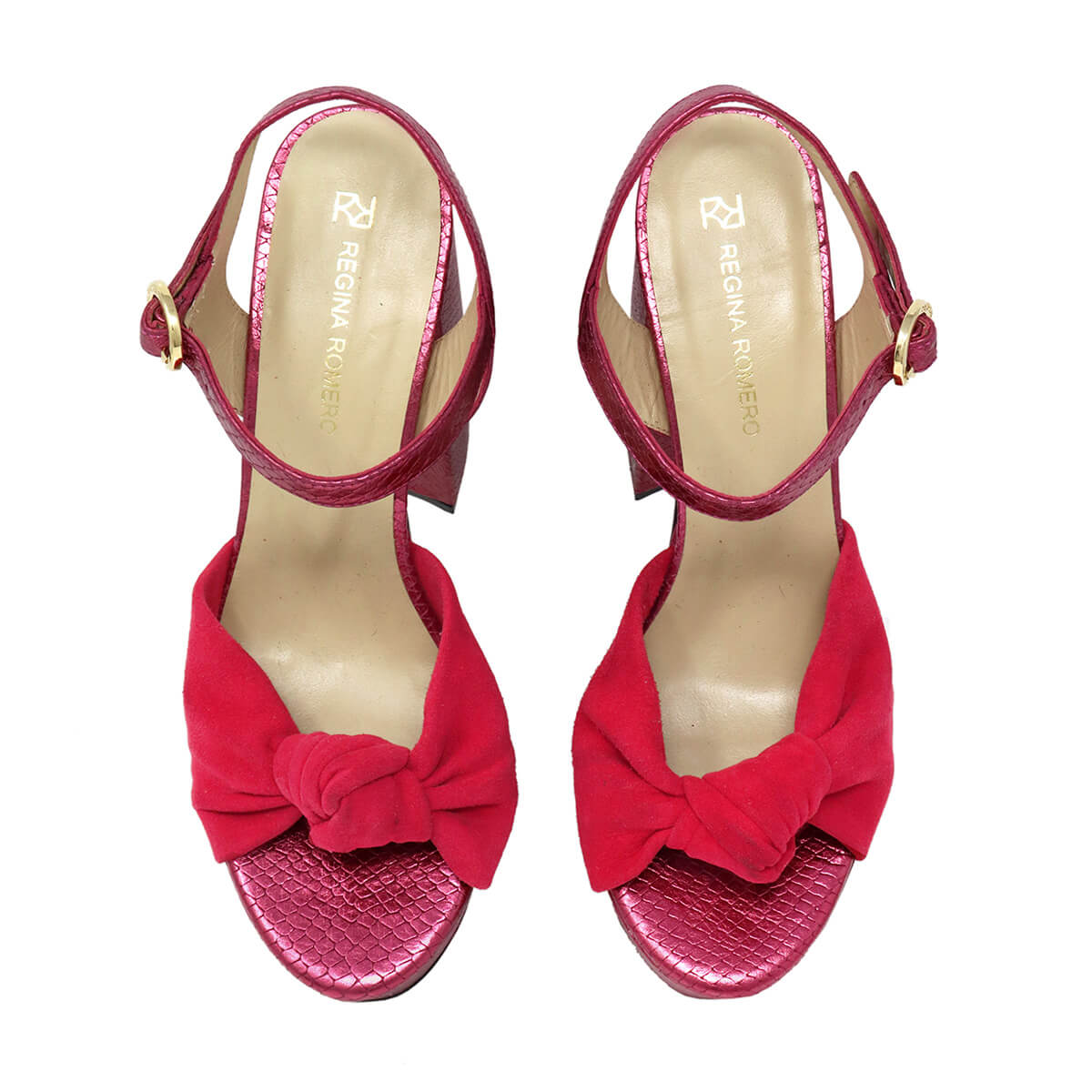 ALE 150 - Fuchsia Regina Romero High Heel Platform Sandal Shoe for Women in Leather