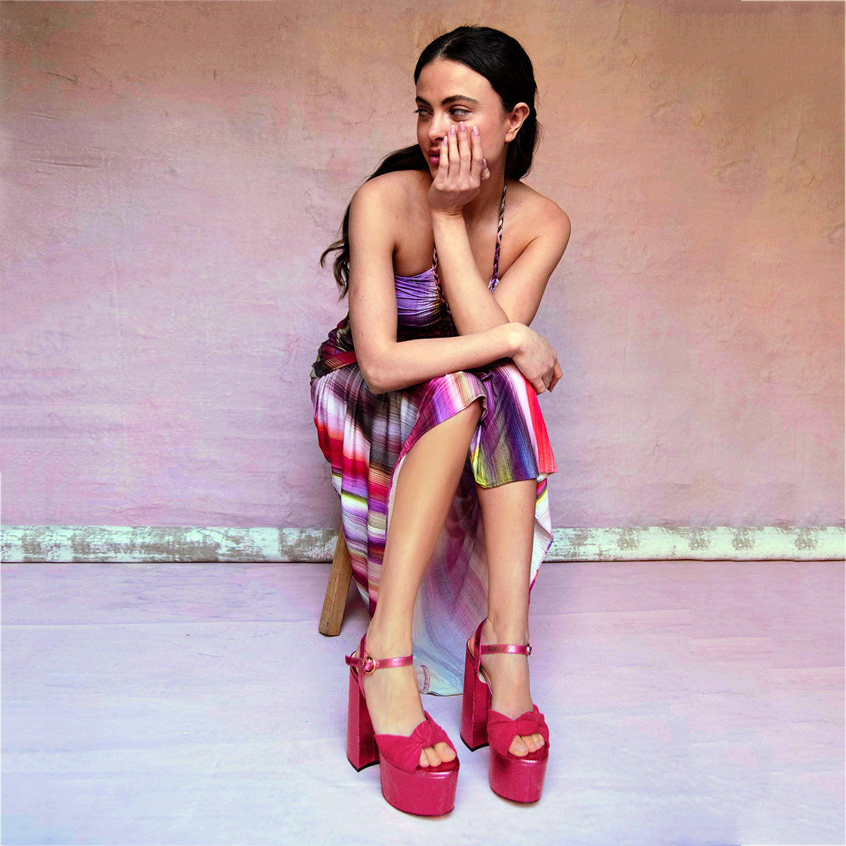 ALE 150 - Fuchsia Regina Romero High Heel Platform Sandal Shoe for Women in Leather