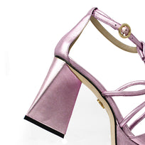 CALIPSO 95 - Rosa Metalico Regina Romero Zapato Sandalia Plataforma Tacon Alto Para Dama en Piel
