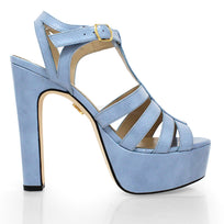 ROMI 135 - Charol Azul Claro Regina Romero Zapato Sandalia Plataforma Tacon Alto Para Dama en Piel