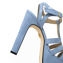 ROMI 135 - Charol Azul Claro Regina Romero Zapato Sandalia Plataforma Tacon Alto Para Dama en Piel