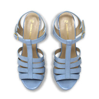 ROMI 135 - Charol Azul Claro Regina Romero Zapato Sandalia Plataforma Tacon Alto Para Dama en Piel