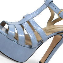 ROMI 135 - Charol Azul Claro Regina Romero Zapato Sandalia Plataforma Tacon Alto Para Dama en Piel