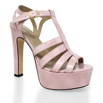 ROMI 135 - Charol Rosa Claro Regina Romero Zapato Sandalia Plataforma Tacon Alto Para Dama en Piel