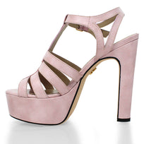 ROMI 135 - Charol Rosa Claro Regina Romero Zapato Sandalia Plataforma Tacon Alto Para Dama en Piel