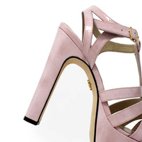 ROMI 135 - Charol Rosa Claro Regina Romero Zapato Sandalia Plataforma Tacon Alto Para Dama en Piel