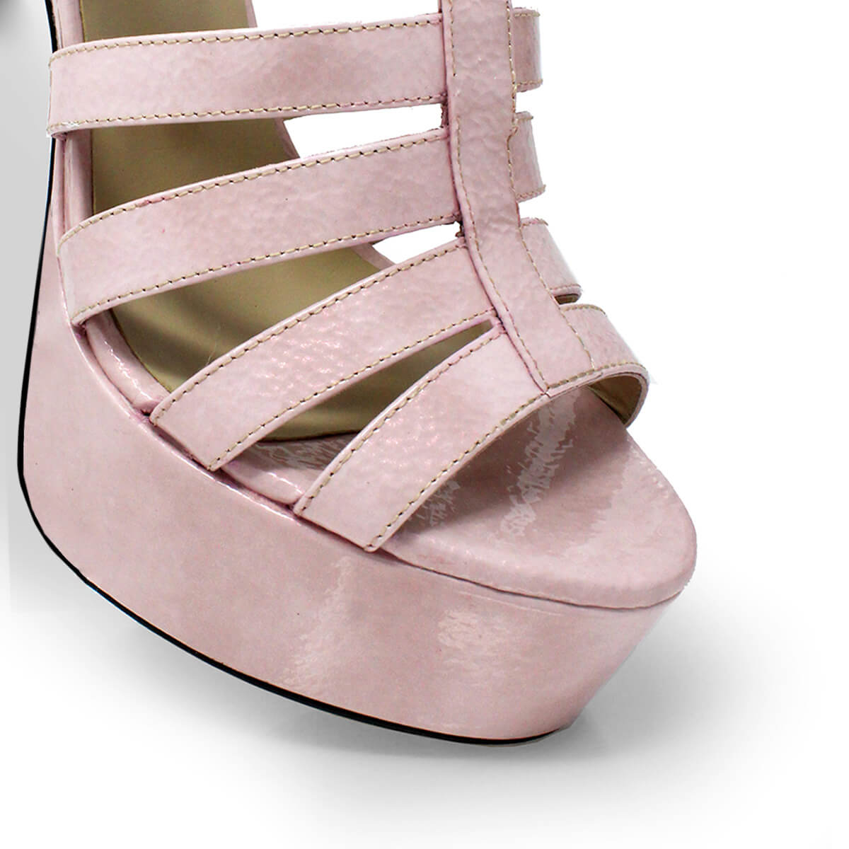 ROMI 135 - Charol Rosa Claro Regina Romero Zapato Sandalia Plataforma Tacon Alto Para Dama en Piel