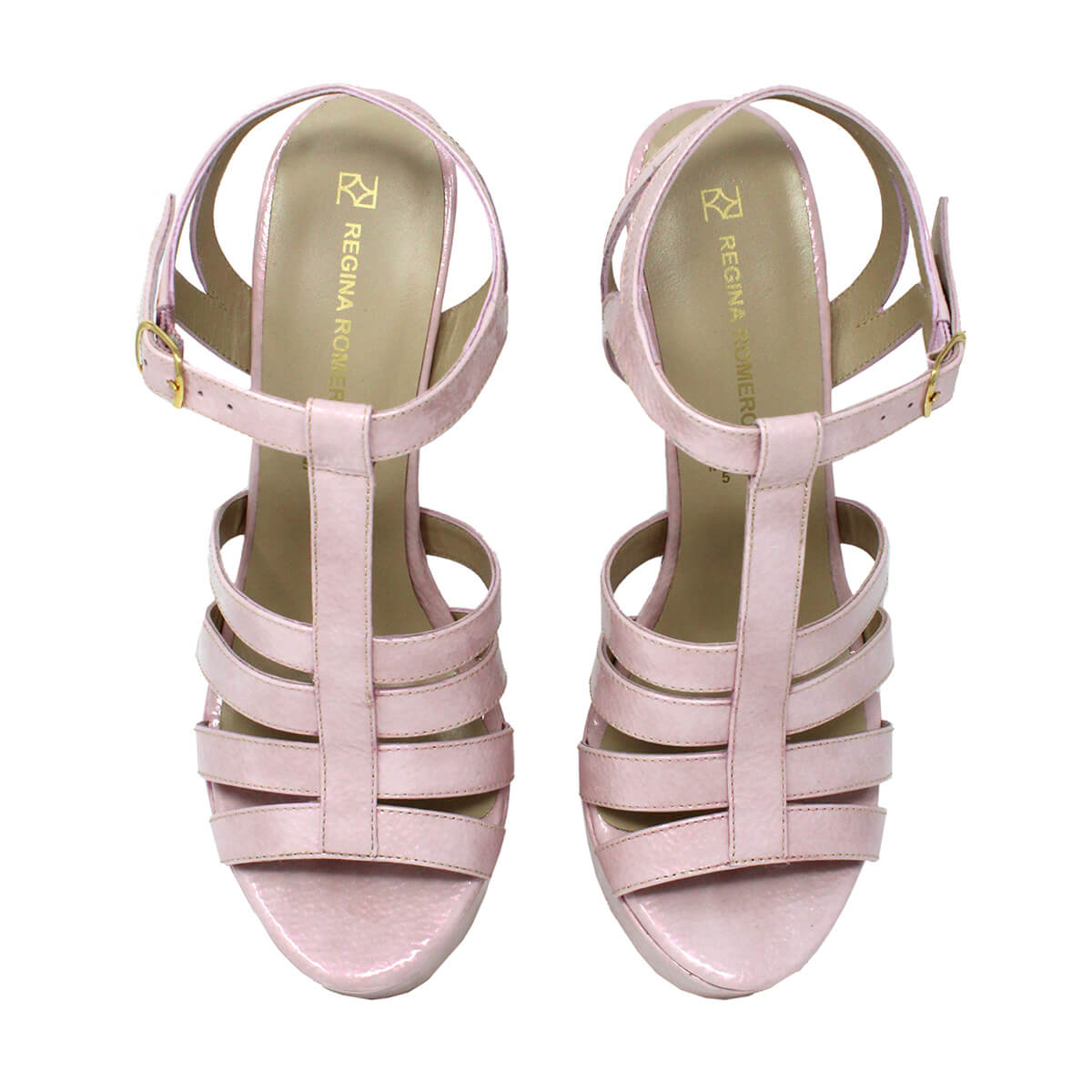 ROMI 135 - Charol Rosa Claro Regina Romero Zapato Sandalia Plataforma Tacon Alto Para Dama en Piel