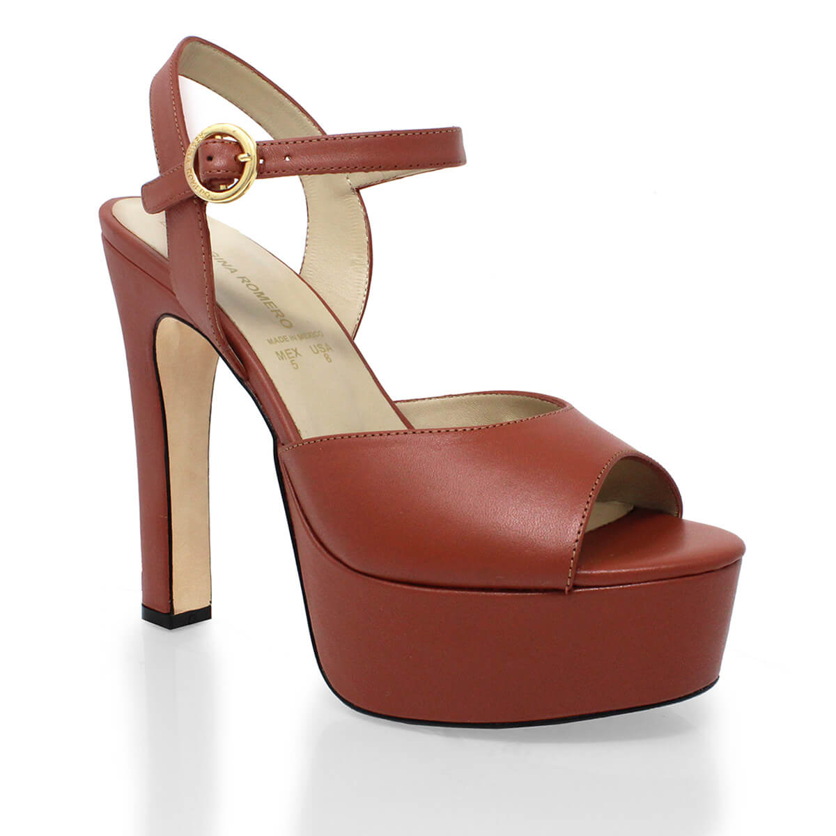 SABRINA 135 - Terracota Regina Romero Zapato Sandalia Plataforma Tacon Alto Para Dama en Piel