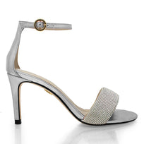 CHANTAL 85 GLAM - Plata Regina Romero Zapato Sandalia Zapatilla Tacon Alto Para Dama en Piel