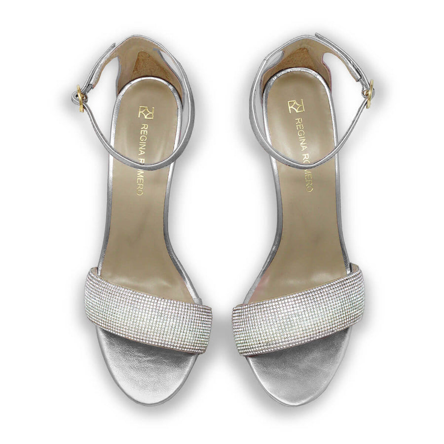 CHANTAL 85 GLAM - Plata Regina Romero Zapato Sandalia Zapatilla Tacon Alto Para Dama en Piel