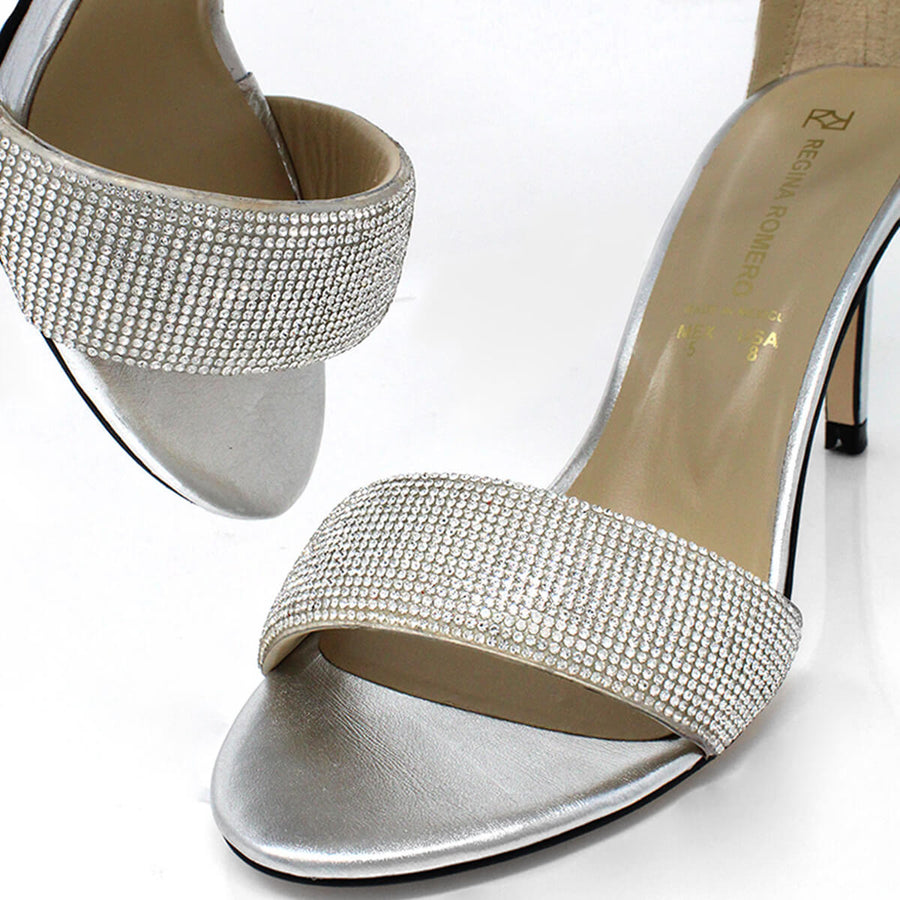 CHANTAL 85 GLAM - Plata Regina Romero Zapato Sandalia Zapatilla Tacon Alto Para Dama en Piel