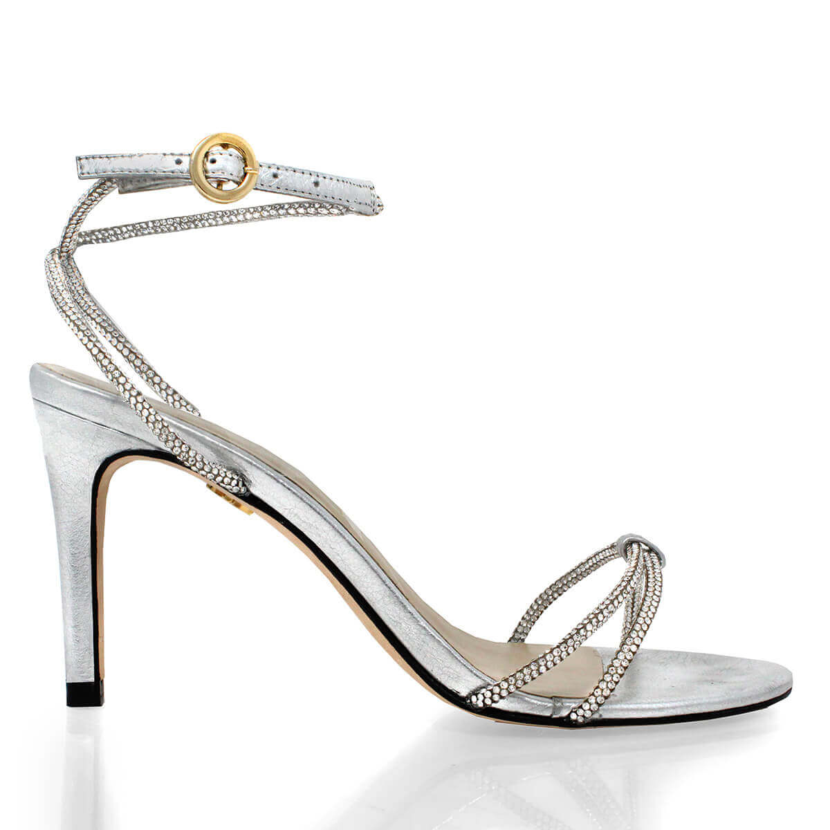 ELOISE 85 GLAM - Plata Regina Romero Zapato Sandalia Zapatilla Tacon Alto Para Dama en Piel