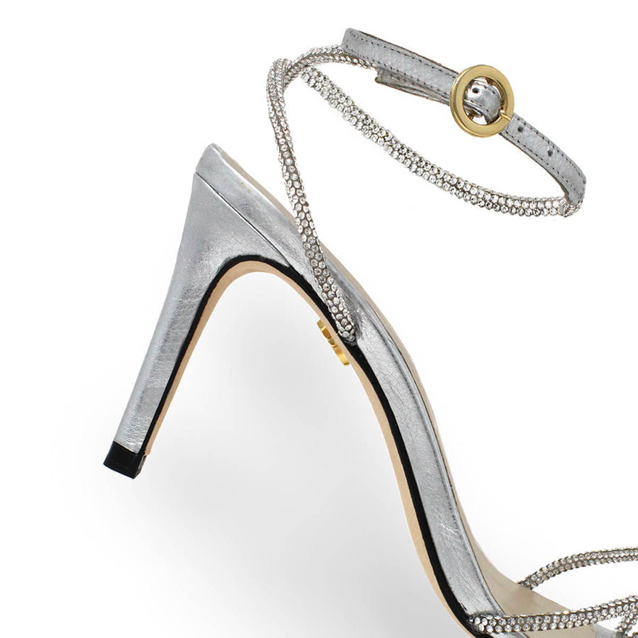 ELOISE 85 GLAM - Plata Regina Romero Zapato Sandalia Zapatilla Tacon Alto Para Dama en Piel