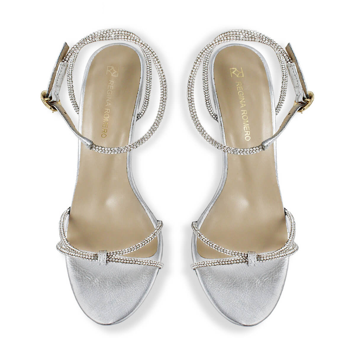 ELOISE 85 GLAM - Plata Regina Romero Zapato Sandalia Zapatilla Tacon Alto Para Dama en Piel