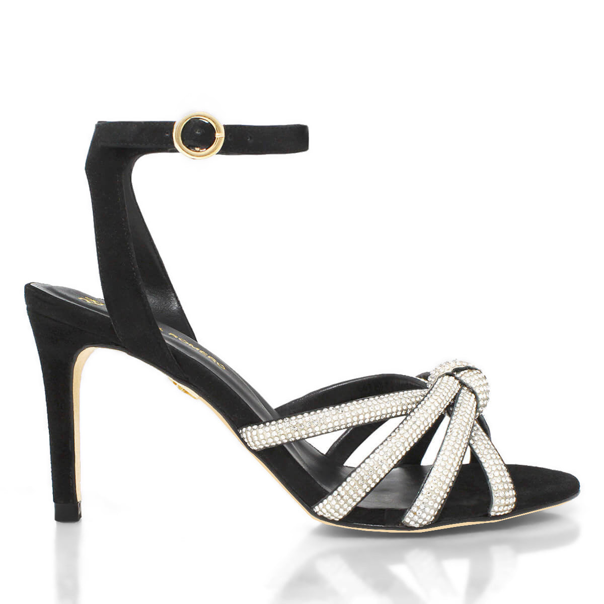 MARTINA 85 GLAM - Ante Negro Regina Romero Zapato Sandalia Zapatilla Tacon Alto Para Dama en Piel