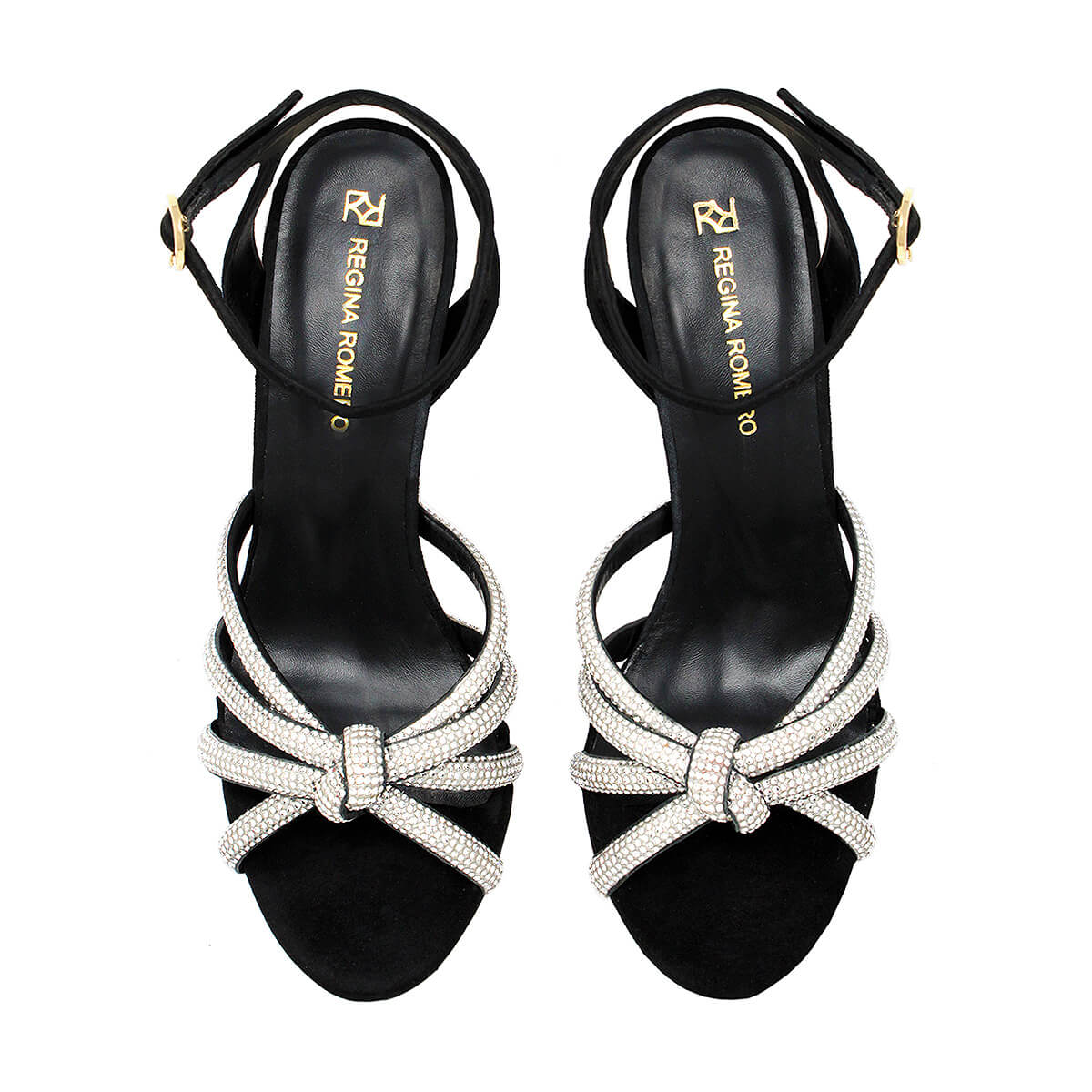 MARTINA 85 GLAM - Ante Negro Regina Romero Zapato Sandalia Zapatilla Tacon Alto Para Dama en Piel
