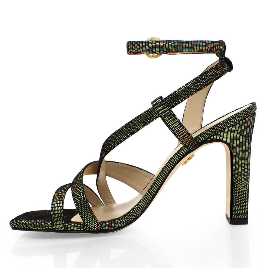 PIA 100 - Negro e Inox Regina Romero Zapato Sandalia Zapatilla Tacon Alto Para Dama en Piel