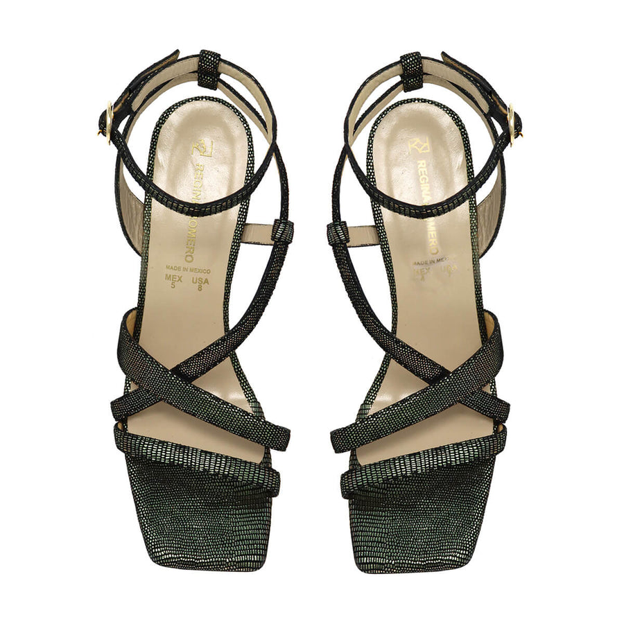 PIA 100 - Negro e Inox Regina Romero Zapato Sandalia Zapatilla Tacon Alto Para Dama en Piel