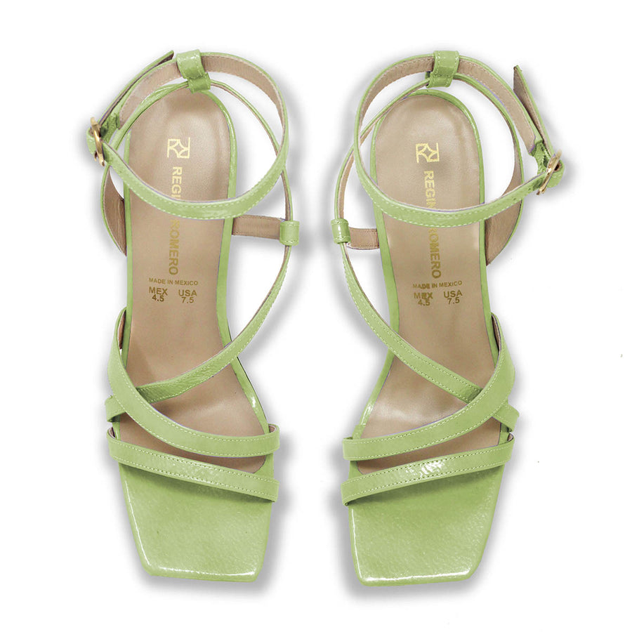 PIA 100 - Charol Verde Claro Regina Romero Zapato Sandalia Zapatilla Tacon Alto Para Dama en Piel