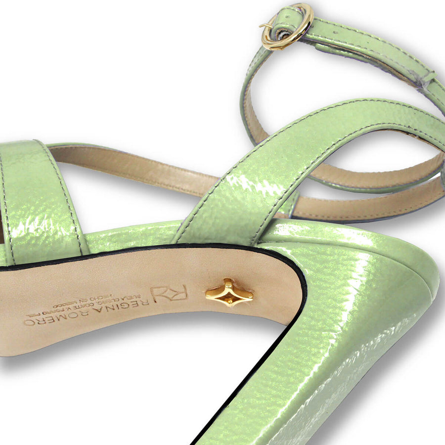 PIA 100 - Charol Verde Claro Regina Romero Zapato Sandalia Zapatilla Tacon Alto Para Dama en Piel