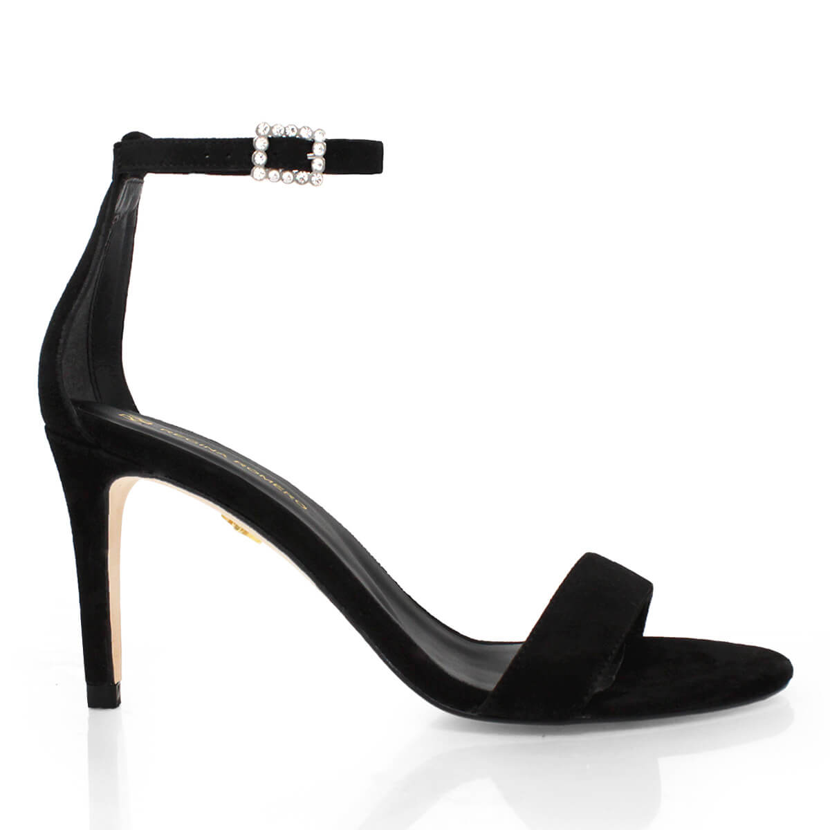 CLAUDINE 85 GLAM - Ante Negro Regina Romero Zapato Sandalia Zapatilla Tacon Alto Para Dama en Piel